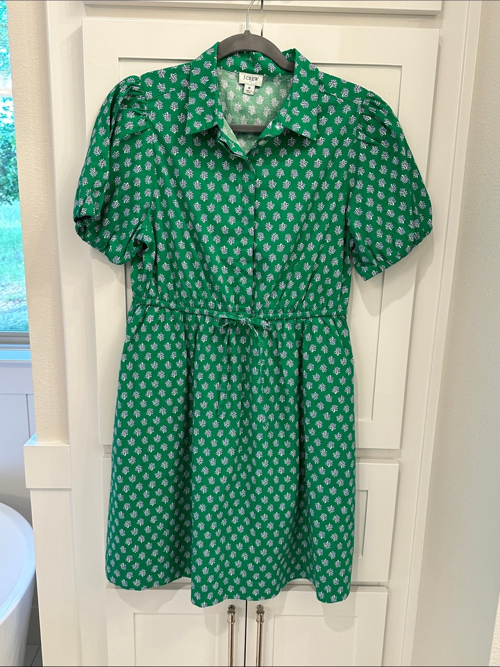 J. Crew Green Puff-Sleeve Floral Shirt Dress for women